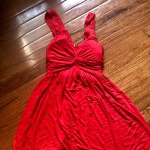 Red Cotton Flowy Dress with Tie Back